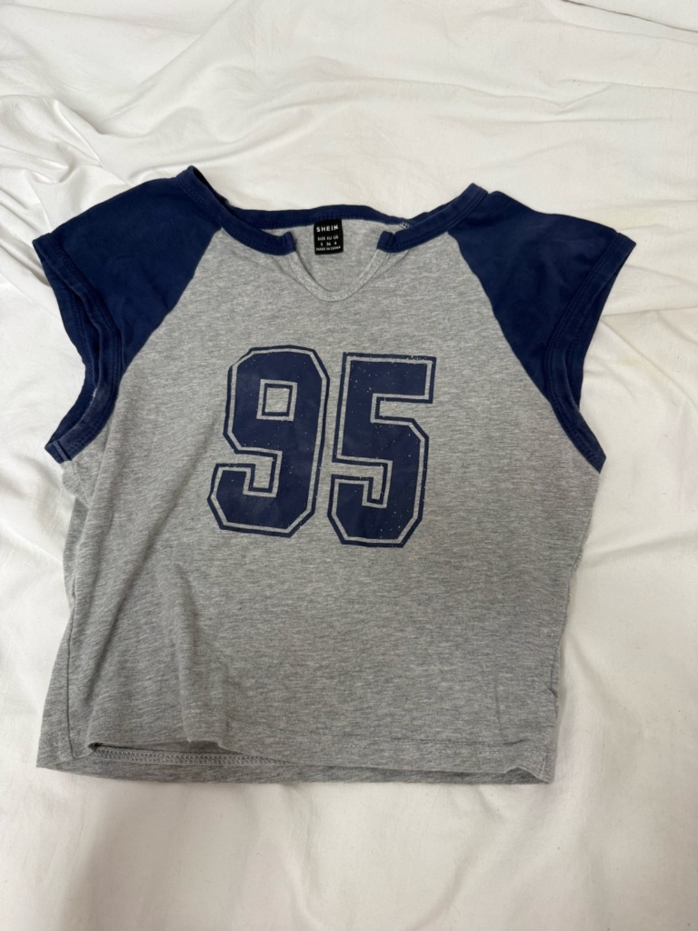 SHEIN Grey & Navy '95' Raglan Short Sleeve Tee